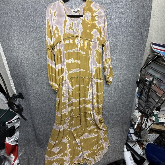 Young Fabulous & Broke Dress Womens XS Olive Lavender Tie Dye Boho Tiered Maxi - Picture 2 of 12